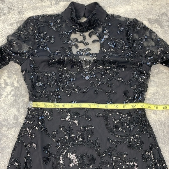 Alexis Franciska Dress in Beaded Black Sparkle Long Sleeve Mini LBD Sz S - Picture 11 of 16